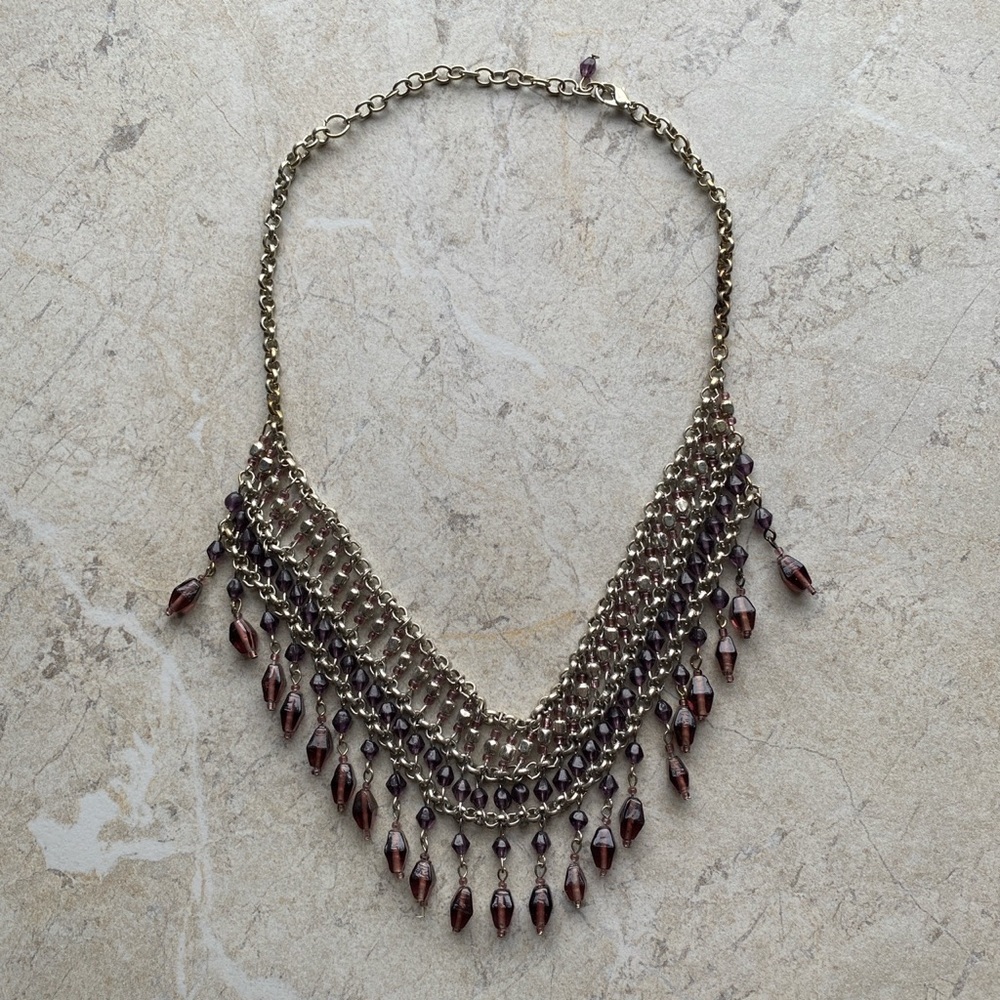 Silver Amethyst Beaded Layered Statement Necklace - image 1